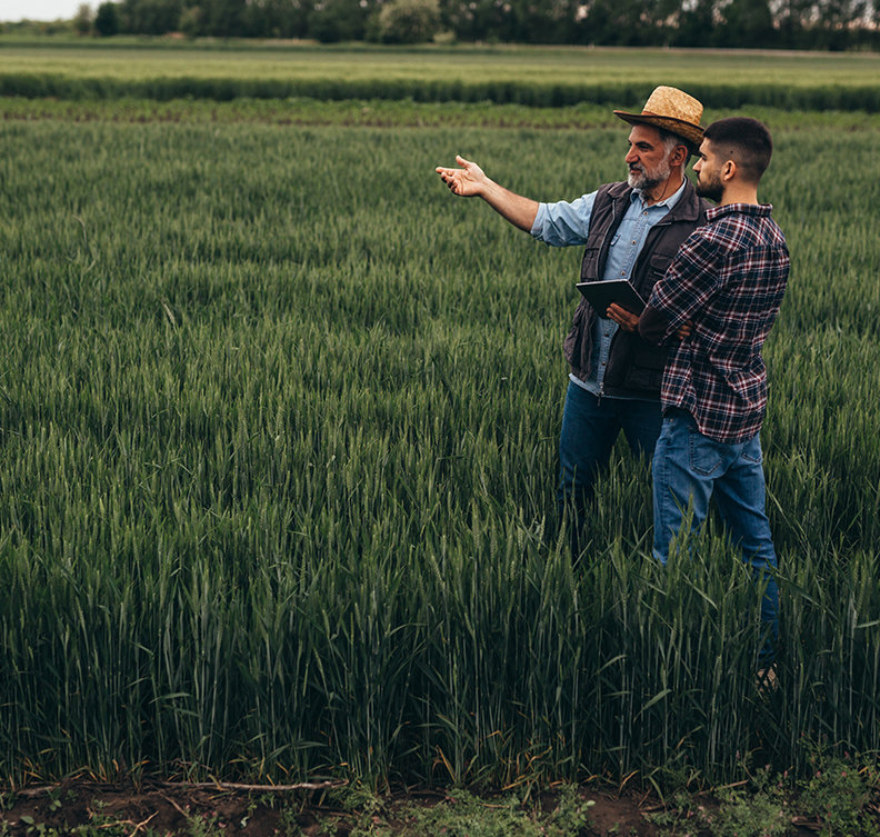 Two men in a field 